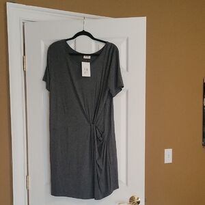 Bibi Gray Short Sleeve Dress with Knot Detail